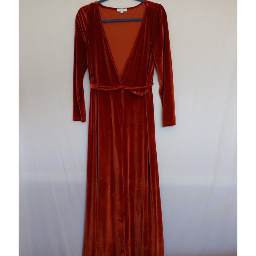 Balticborn long burnt orange long sleeve velvet wrap maxi dress Medium